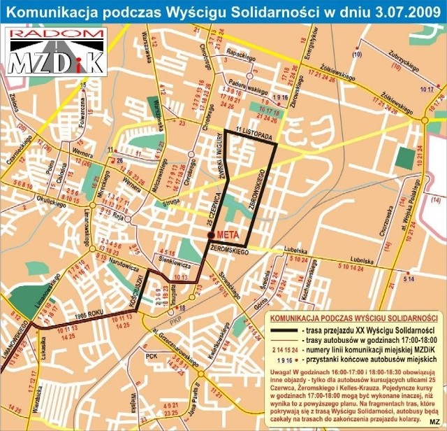 Mapa objazdów autobusów komunikacji miejskiej w piątek