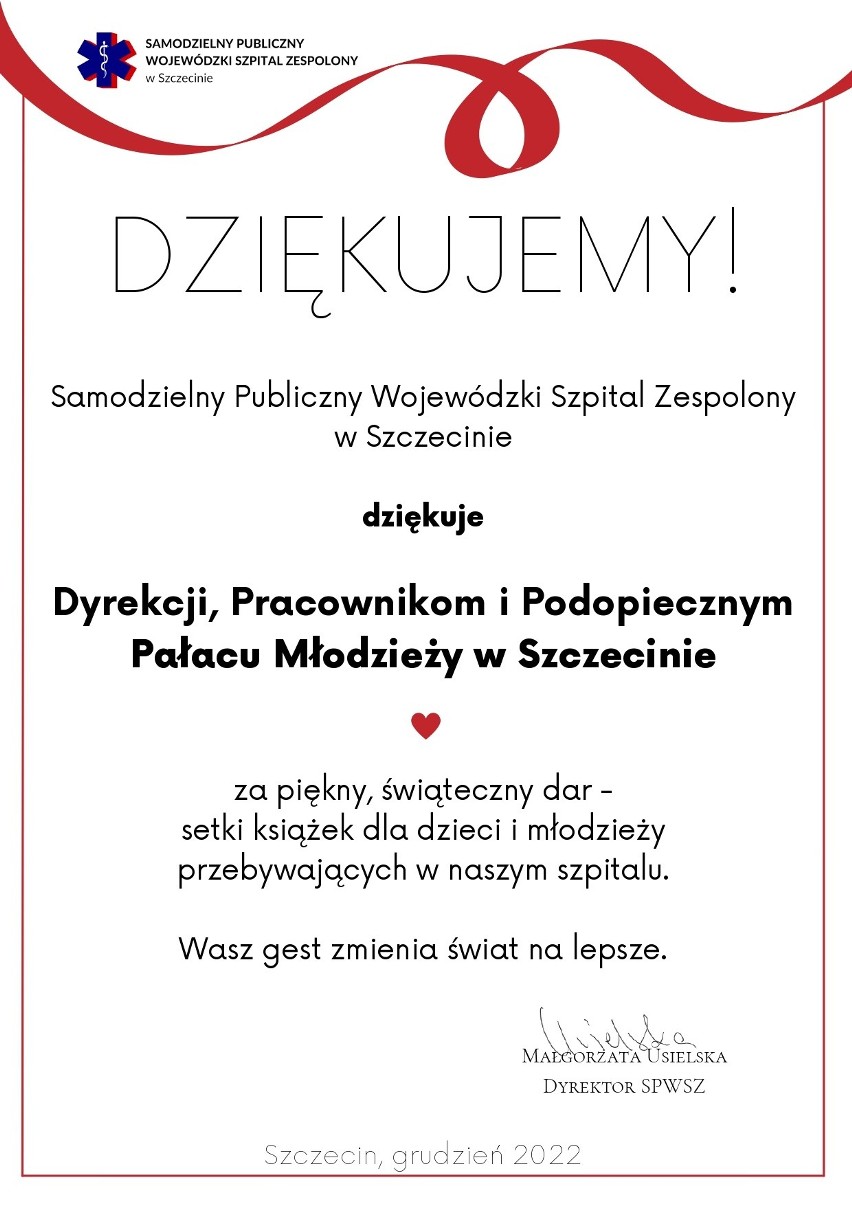 Finał akcji Świąteczna Zbiórka Książek w szpitalu przy ul. Arkońskiej w Szczecinie
