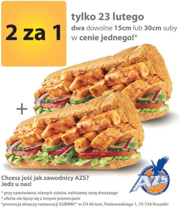 Ulotka reklamująca Grand Opening w restauracji Subway w Koszalinie.