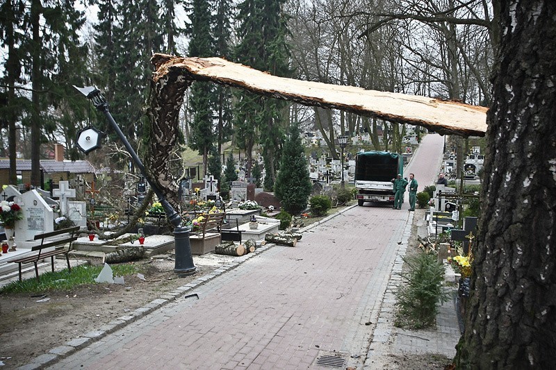 Drzewo zniszczyło groby na słupskim cmentarzu