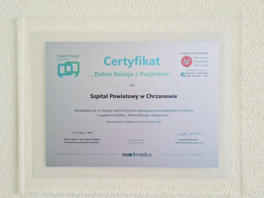 Szpital Powiatowy w Chrzanowie otrzymał certyfikat "Dobre relacje z pacjentem". Za co został doceniony? 