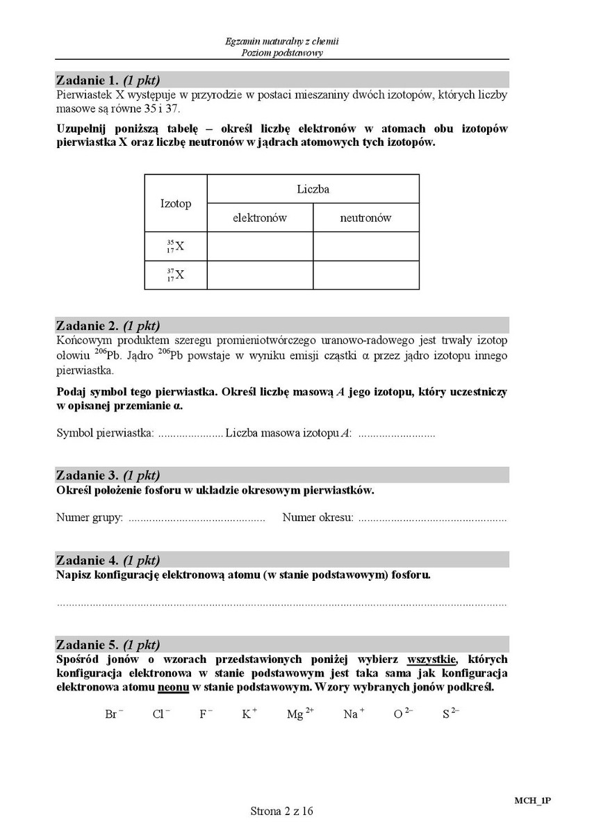 Stara matura 2016: Chemia podstawowa [ODPOWIEDZI, ARKUSZ...