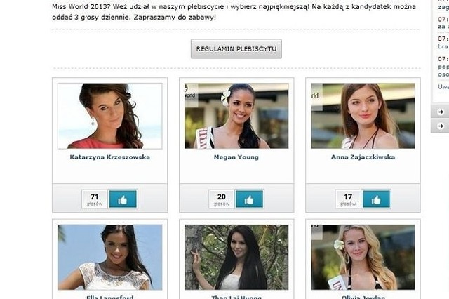 Wybierz najpiękniejszą kandydatkę na Miss Świata 2013 w serwisie polskatimes.pl (fot. screen z polskatimes.pl)