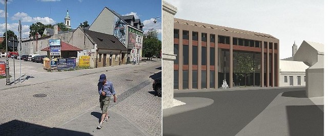 Centrum ma powstać na miejscu tego parkingu strzeżonego (zdjęcie z lewej). Tak ma wyglądać Kieleckie Centrum Niepełnosprawnych przy ulicy Bodzentyńskiej w Kielcach. zdjęcie z prawej).