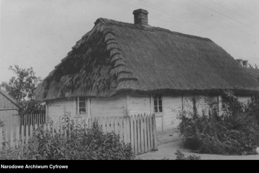 Widok ogólny chaty we wsi Służewo, 1932 rok