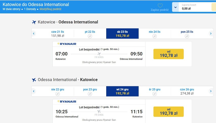 Loty z Katowic do Odessy, ceny na jesień 2019