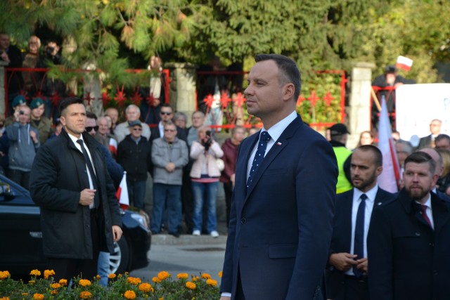 Prezydent Andrzej Duda w Wodzisławiu Śląskim pod Pomnikiem Powstańców Śląskich 2017 r.