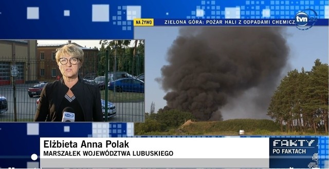W dzień pożaru hali w Przylepie marszałek Elżbieta Polak wystąpiła w TVN24