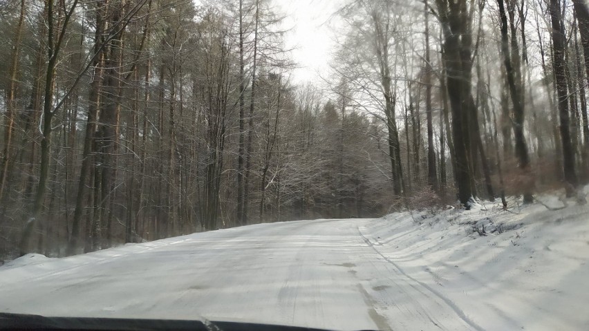 Śnieg utrudnia jazdę w okolicach Wolbromia. Korki tworzą się...