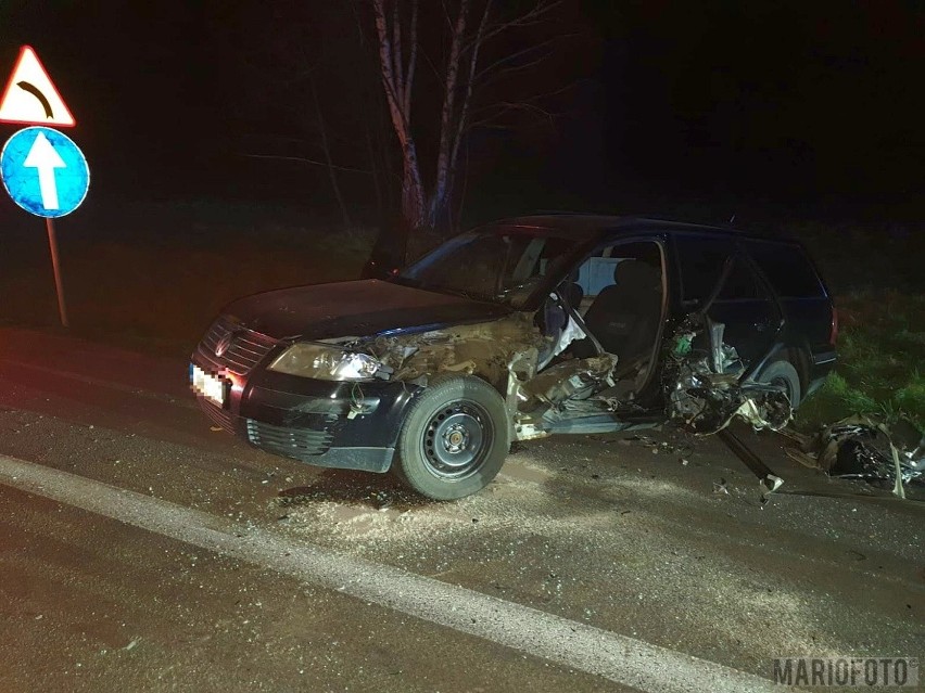 Zderzenie samochodu osobowego z ciężarowym na trasie Opole-Nysa za Niemodlinem. Jedna osoba ranna