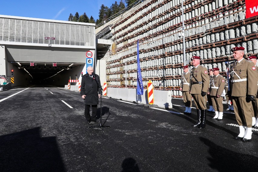 Jarosław Kaczyński na otwarciu tunelu na zakopiance