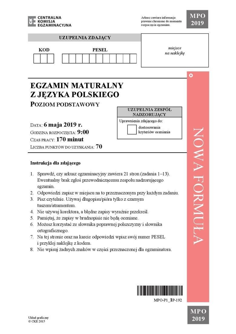 Matura 2019 Język Polski ODPOWIEDZI Arkusz CKE, ROZWIĄZANIA PODSTAWA i ROZSZERZENIE Jakie tematy? "Dziady cz. 3 6.05.2019 Pytania 