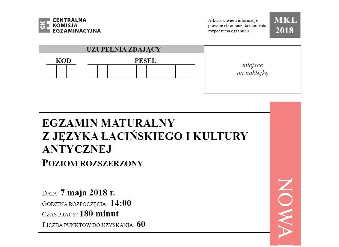 Matura 2018 język łaciński i kultura antyczna, poziom rozszerzony