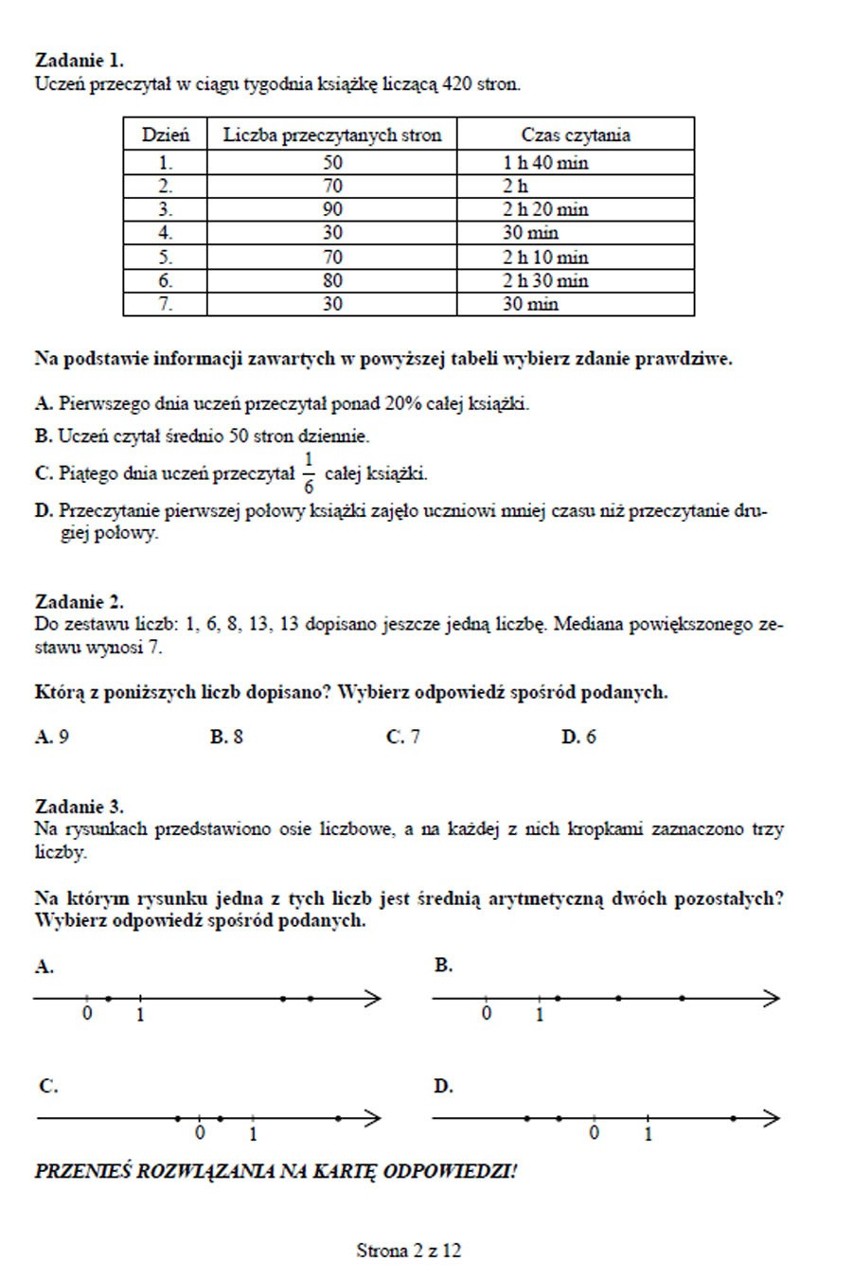 Próbny egzamin gimnazjalny 2012.  Test z matematyki...