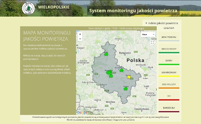 Mapa Monitoringu Jakości Powietrza - http://powietrze.poznan.wios.gov.pl/