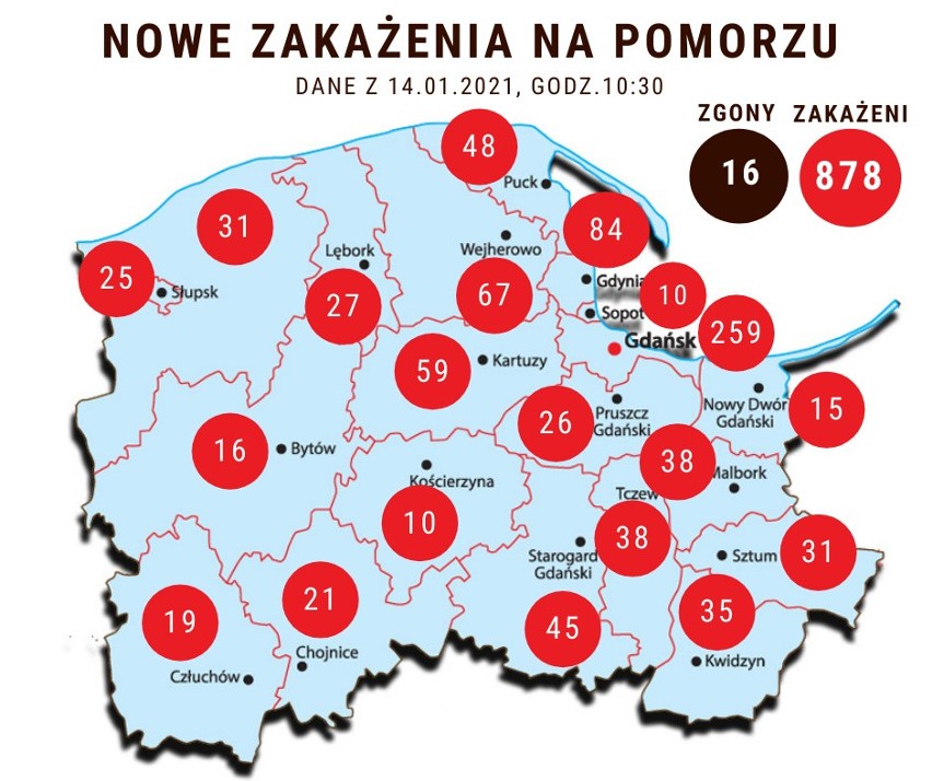 Koronawirus na Pomorzu 14.01.2021. Nowe zakażenia