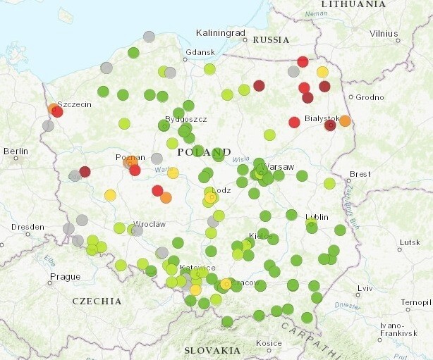 Mapa jakości powietrza w Polsce w piątek 2 października