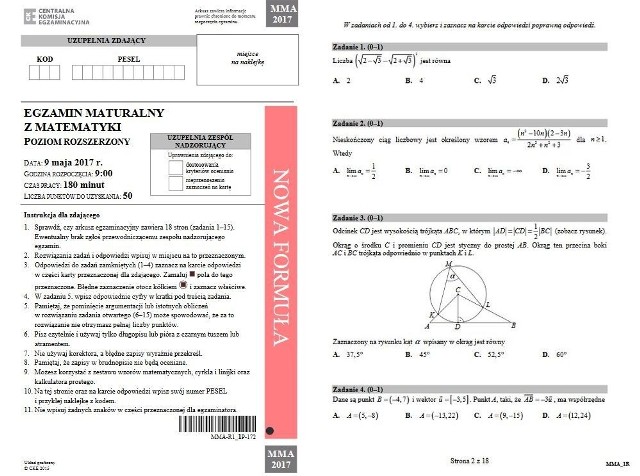 Matematyka Rozszerzona 2017. Oficjalne arkusze CKE i rozwiązania. Zobacz tu  | Gazeta Współczesna