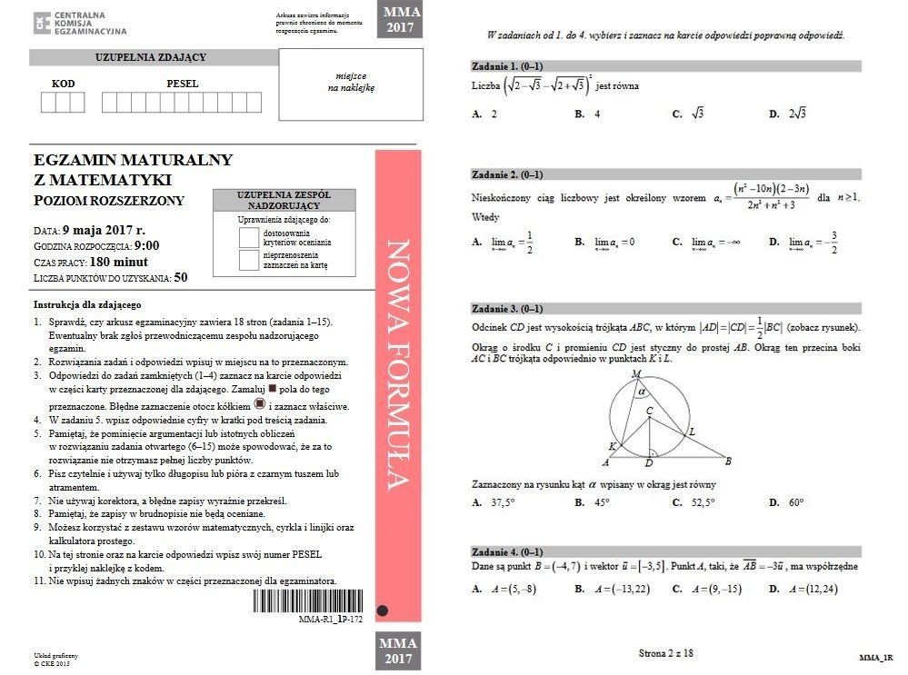Matematyka Rozszerzona 2017. Oficjalne arkusze CKE i rozwiązania