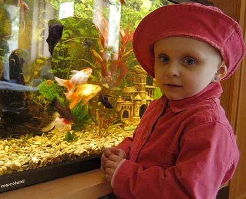Podpis pod zdjęcie: Do tej pory Oliwka karmiła tylko rybki w domowym akwarium. Teraz będzie się opiekować także tymi z oczka wodnego.