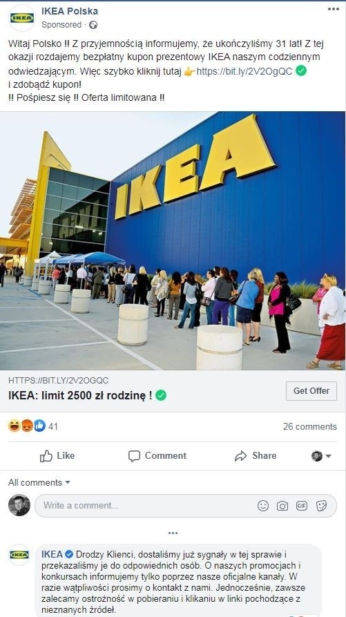Kupon na 2500 złotych w IKEA to oszustwo. Uważajcie i nie...