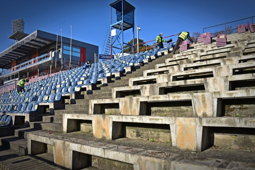 Prace na stadionie Pogoni - stan 3 listopada 2020.