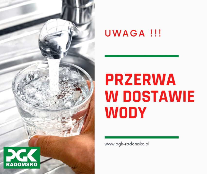 O przerwach w dostawach wody w Radomsku informuje spółka PGK...
