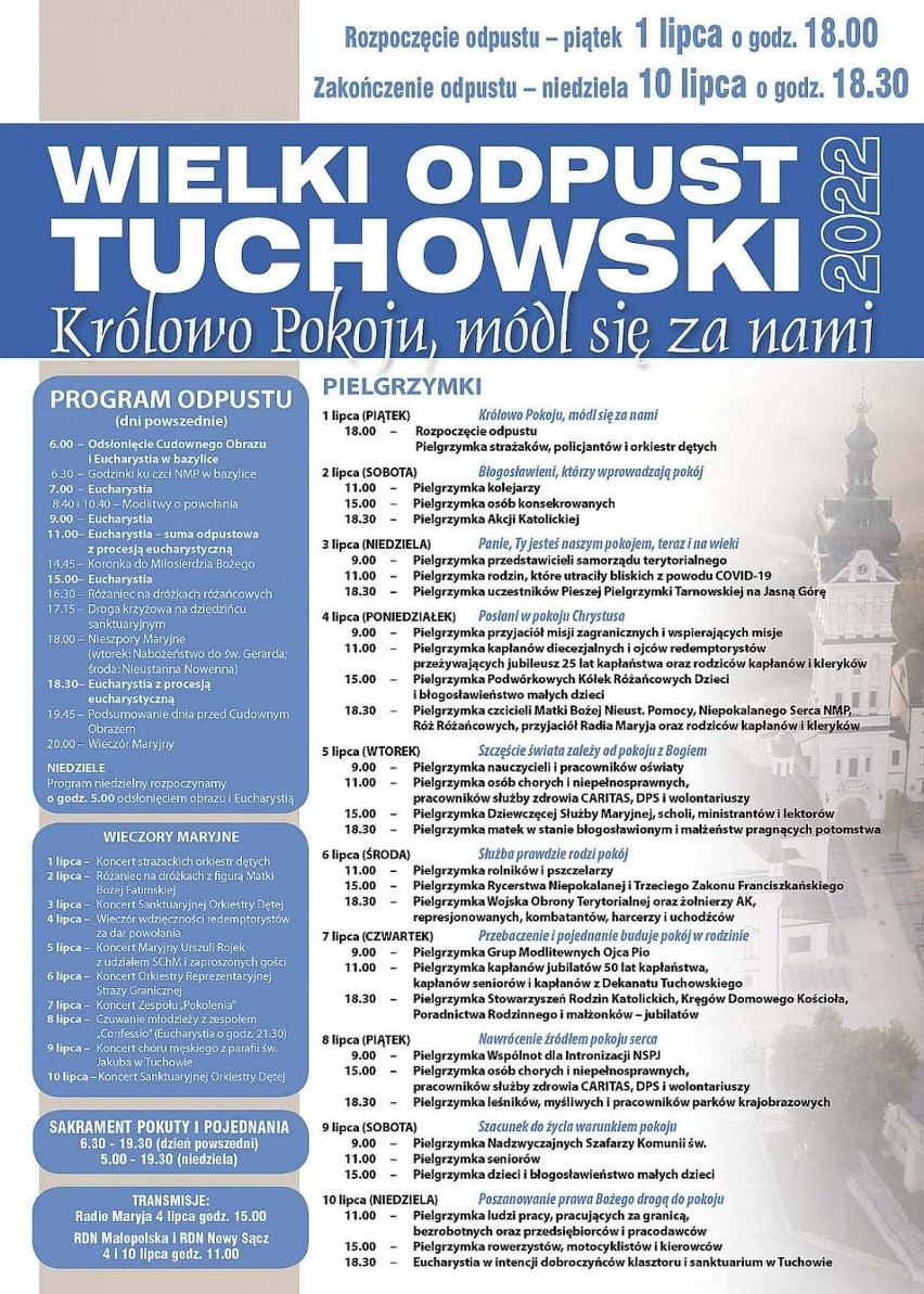 Program Wielkiego Odpustu w Tuchowie 2022