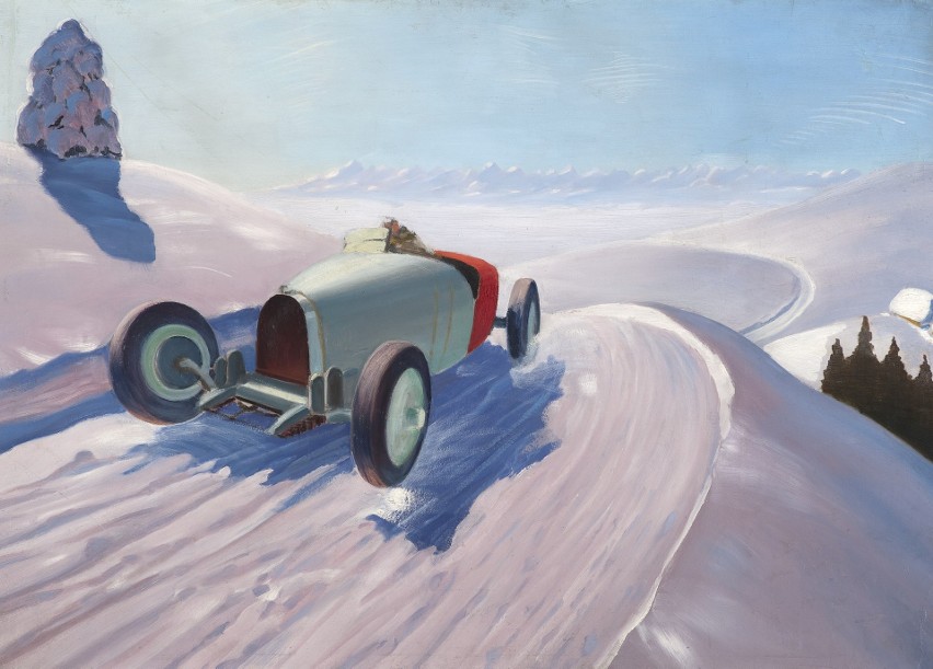 Rafał Malczewski, Auto na tle zimowego krajobrazu, o. 1930...