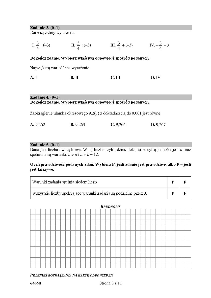 Egzamin Gimnazjalny Matematyka Zadania Powtórzeniowe Pdf