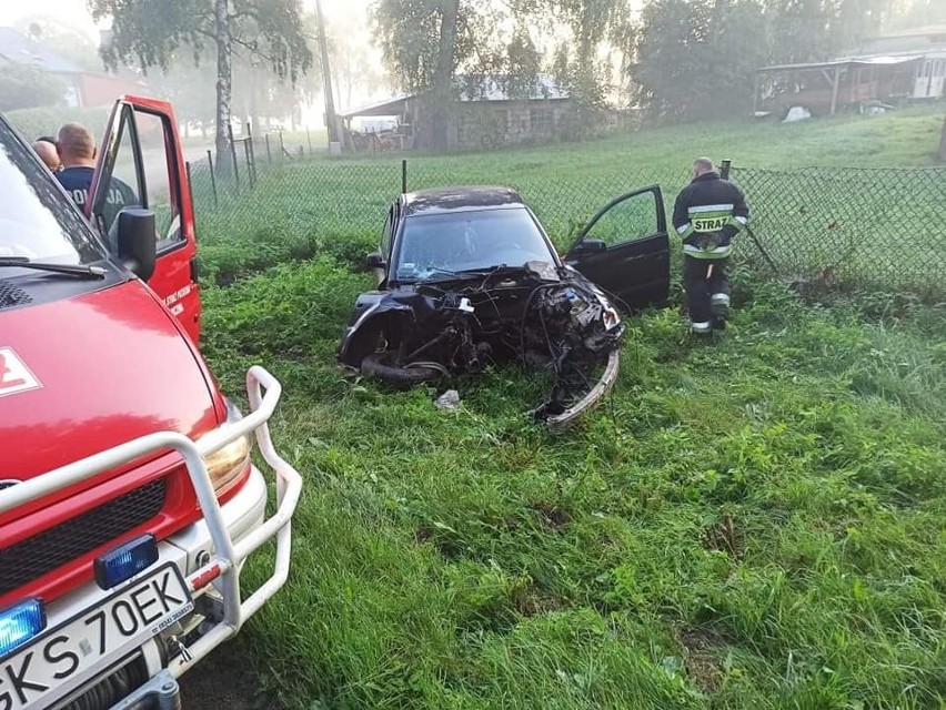 Wypadek w Lubieszynie 13.07.2021. Młoda kobieta uderzyła w drzewo, bo pomyliła hamulec z gazem. Zdjęcia