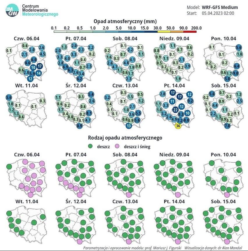 Opady atmosferyczne w okresie 6-15 kwietnia 2023.