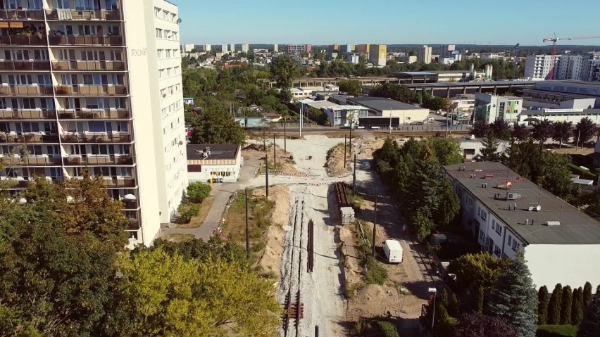 Przebudowa torowiska w rejonie Perłowej w Bydgoszczy [wideo i zdjęcia z drona]