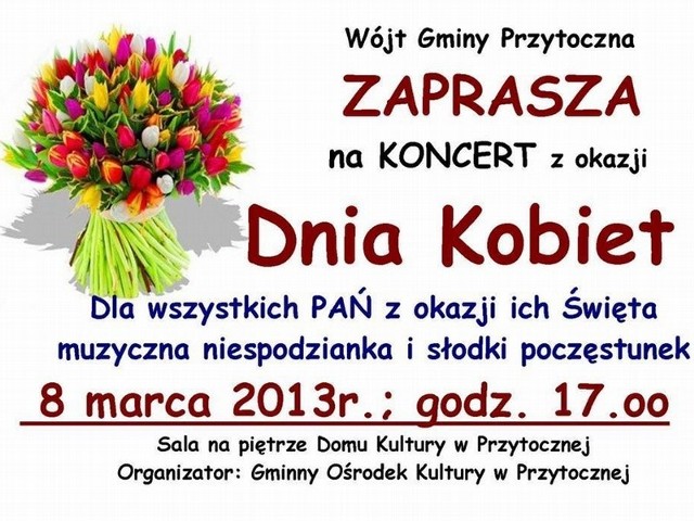 W piątek w ośrodku kultury w Przytocznej odbędzie się koncert z okazji Dnia Kobiet.