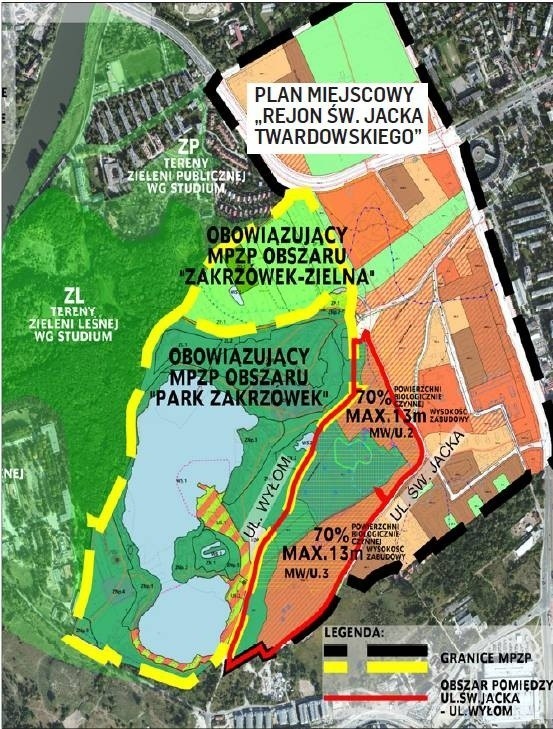 Tereny z miejscowymi planami zagospodarowania na Zakrzówku