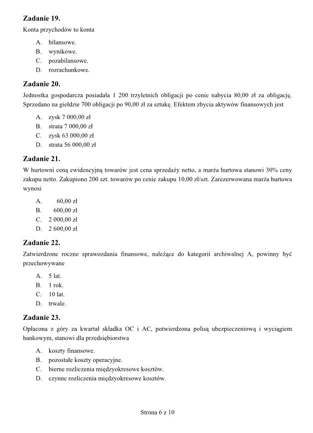 Egzamin zawodowy. Przykładowe PYTANIA I KLUCZ odpowiedzi [test