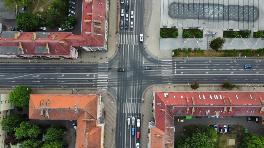 Centrum Koszalina i budowa wiaduktu z lotu ptaka. Zobacz...