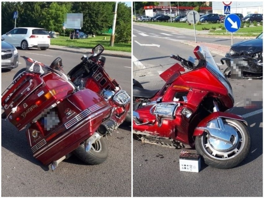 Wypadek w Zamościu. Motocykl honda zderzył się z autem osobowym. Motocyklista trafił do szpitala