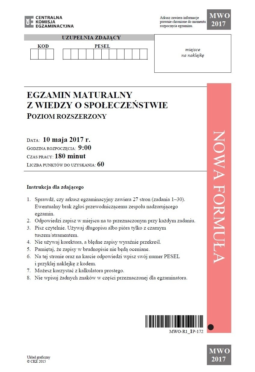 matura 2017. WOS - odpowiedzi, poziom rozszerzony 10.05.2017