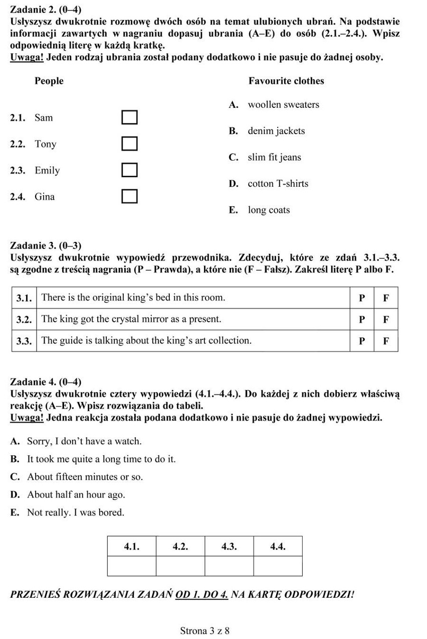 Próbny egzamin gimnazjalny 2012: język angielki - test