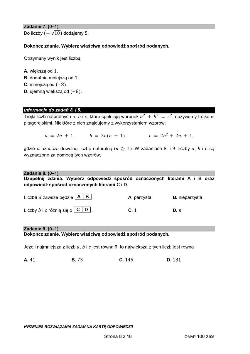 Egzamin ósmoklasisty 2021 MATEMATYKA - arkusz CKE i odpowiedzi. Jakie zadania były na egzaminie 8-klasisty? 26.05