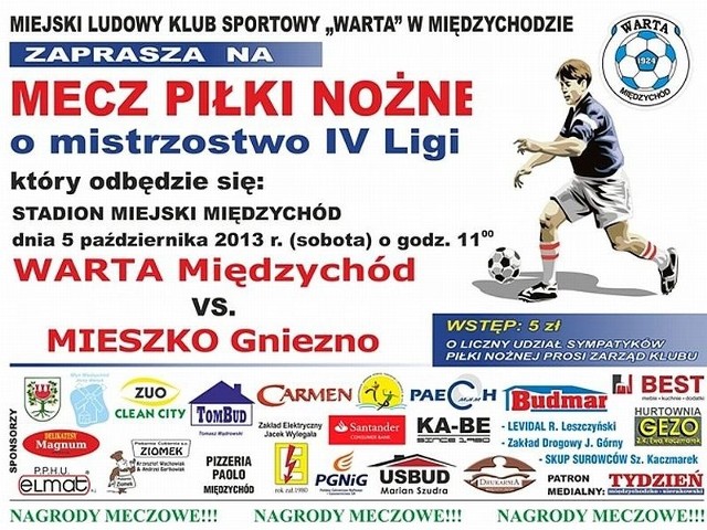 W sobotę na stadionie miejskim w Międzychodzie piłkarze miejscowej Warty zmierza się z zawodnikami Mieszka Gniezno.