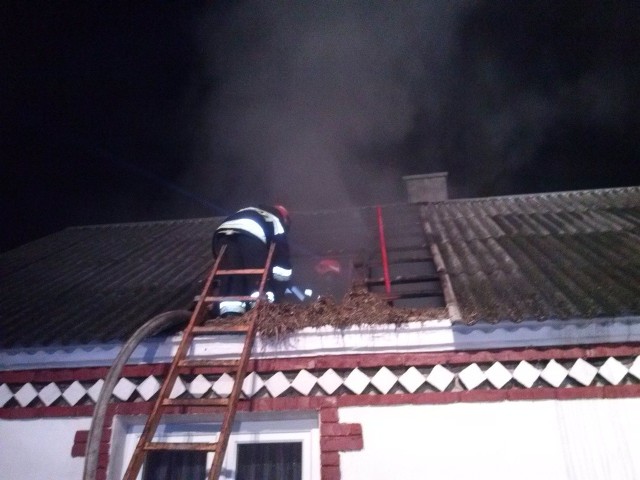 Działania strażaków polegały na ugaszeniu pożaru, oddymieniu poddasza, usunięciu części więźby dachowej wraz z pokryciem oraz palnej warstwy izolacji stropu.