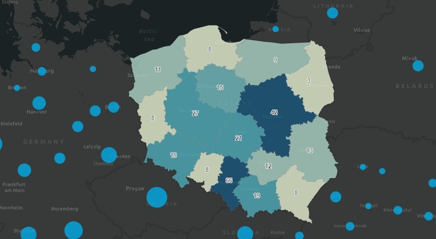 Liczba zgonów na covid-19 w województwach (dane z...
