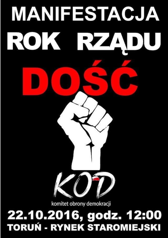 Plakat zapowiadający manifestację KOD w Toruniu