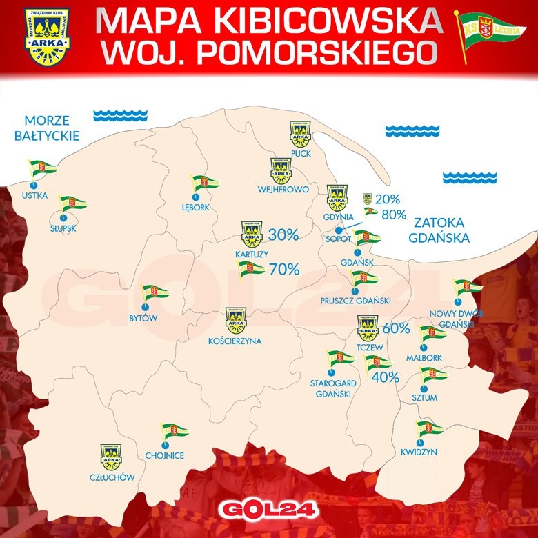 Derby Trójmiasta. Gdzie kibicują Lechii, a gdzie Arce? [MAPA POMORSKIEGO]