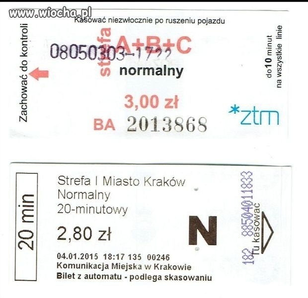 Poznań, bilet 10 min -3 zł; Kraków, 20 min za 2,80 zł. Tak...