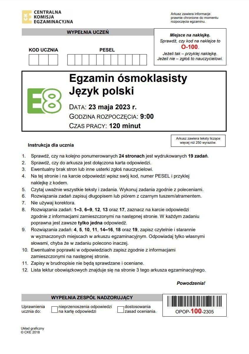 Egzamin ósmoklasisty 2023: język polski - arkusz,...