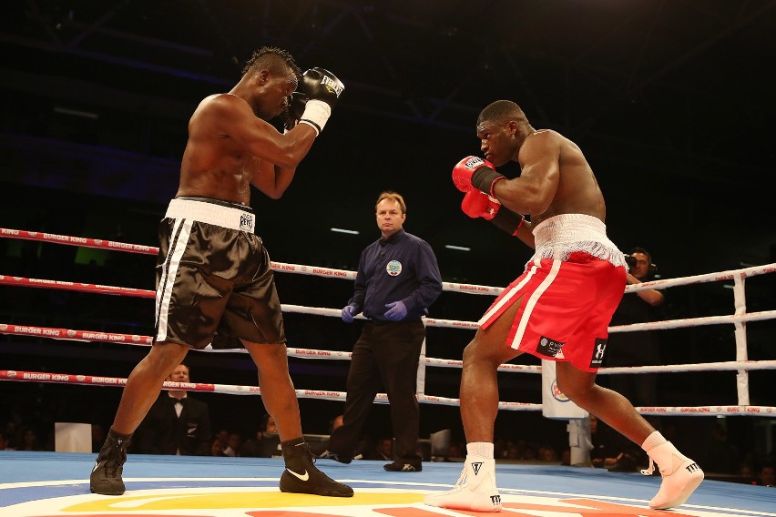 Izu ugonoh (red) fights ibrahim labaran  (black) in bout one...