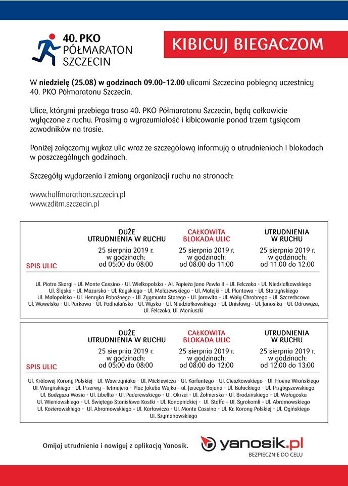 40. PKO Półmaraton Szczecin 2019. Trasa biegu, zmiany w ruchu i komunikacji oraz program